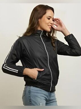 Tangerine Activewear Classic Black Track Jacket White Yoga Comfort Thumbhole Y2K